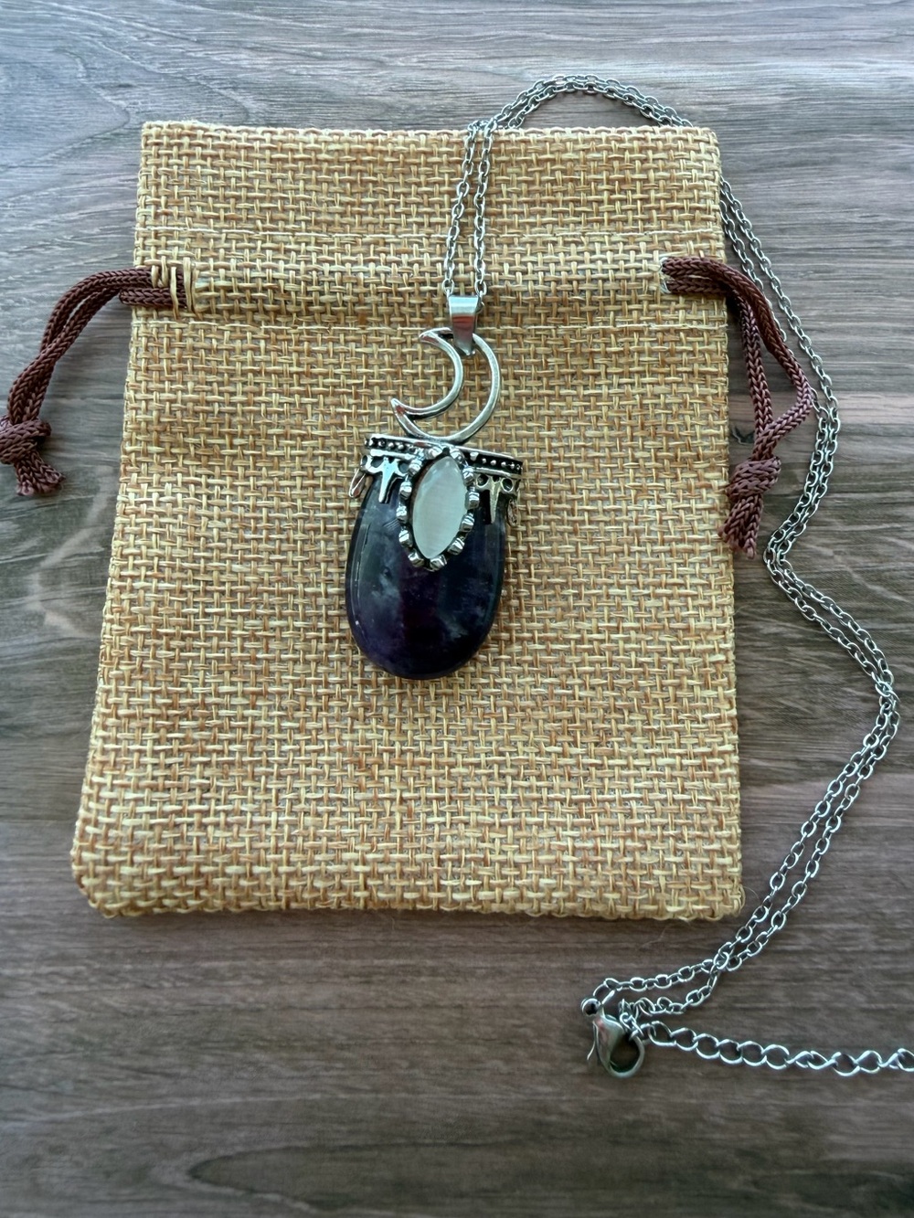 Amethyst Necklace Amethyst Moon Necklace with Stainless Steel Chain